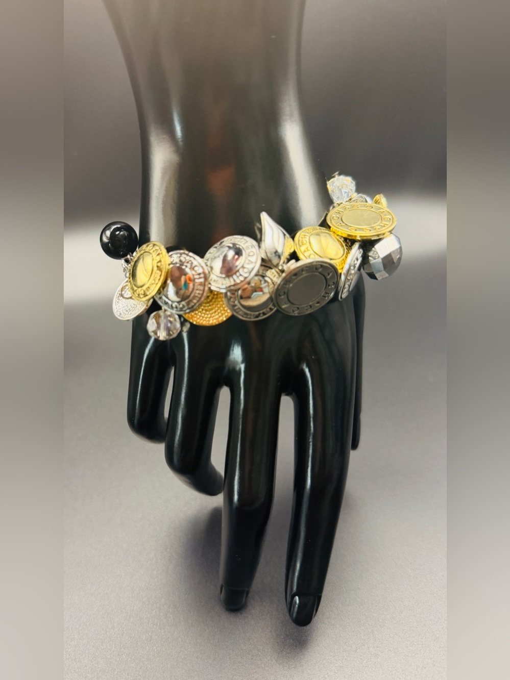 Coach vintage Two-Tone Coin Charm Bracelet in Gold and Silver